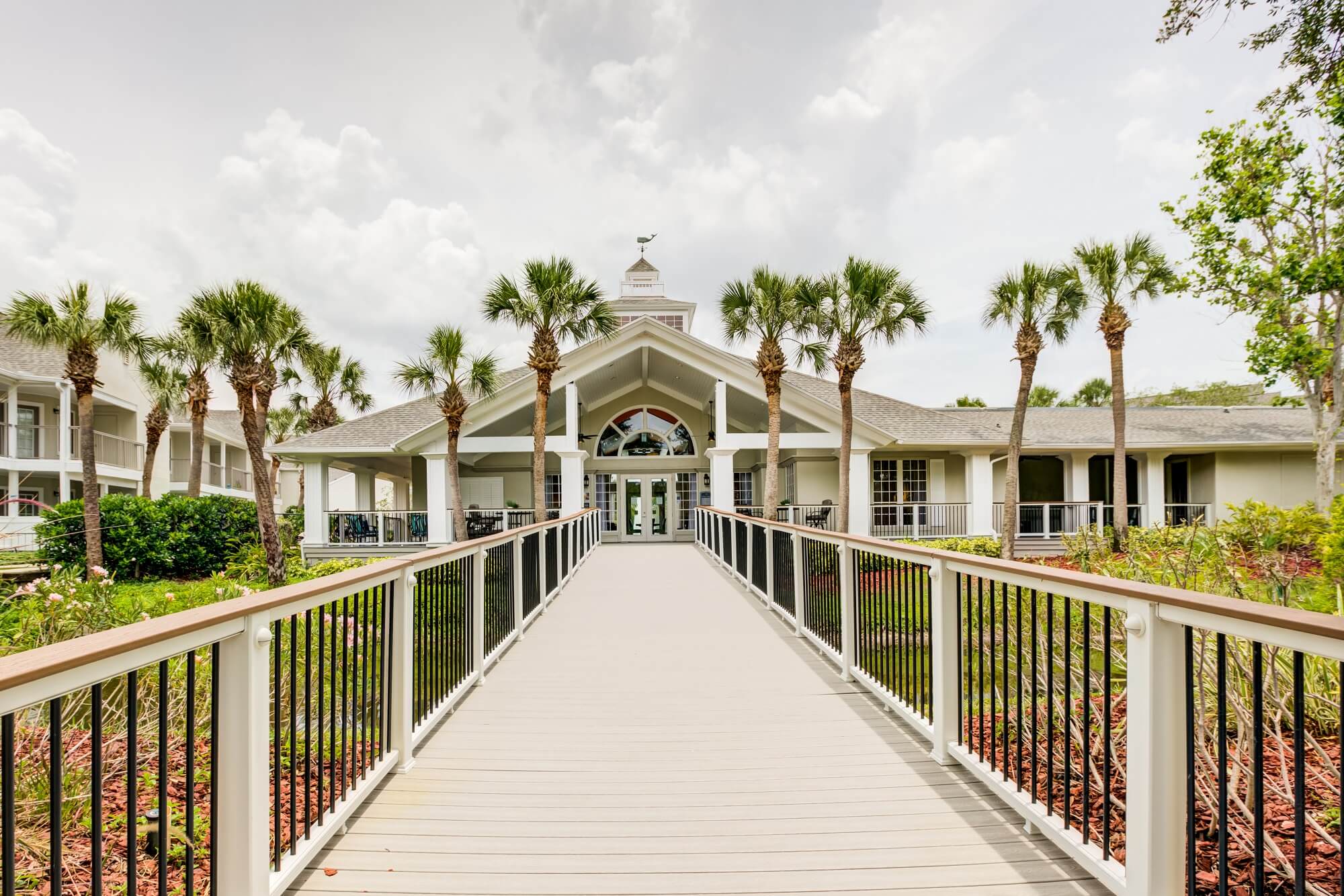 large wooden walkway to clubhouse.